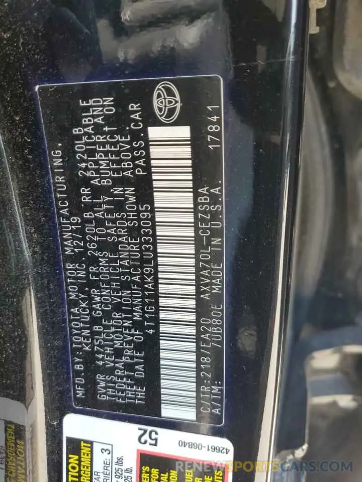13 fotografías del automóvil dañado 4T1G11AK9LU333095 TOYOTA CAMRY 2020