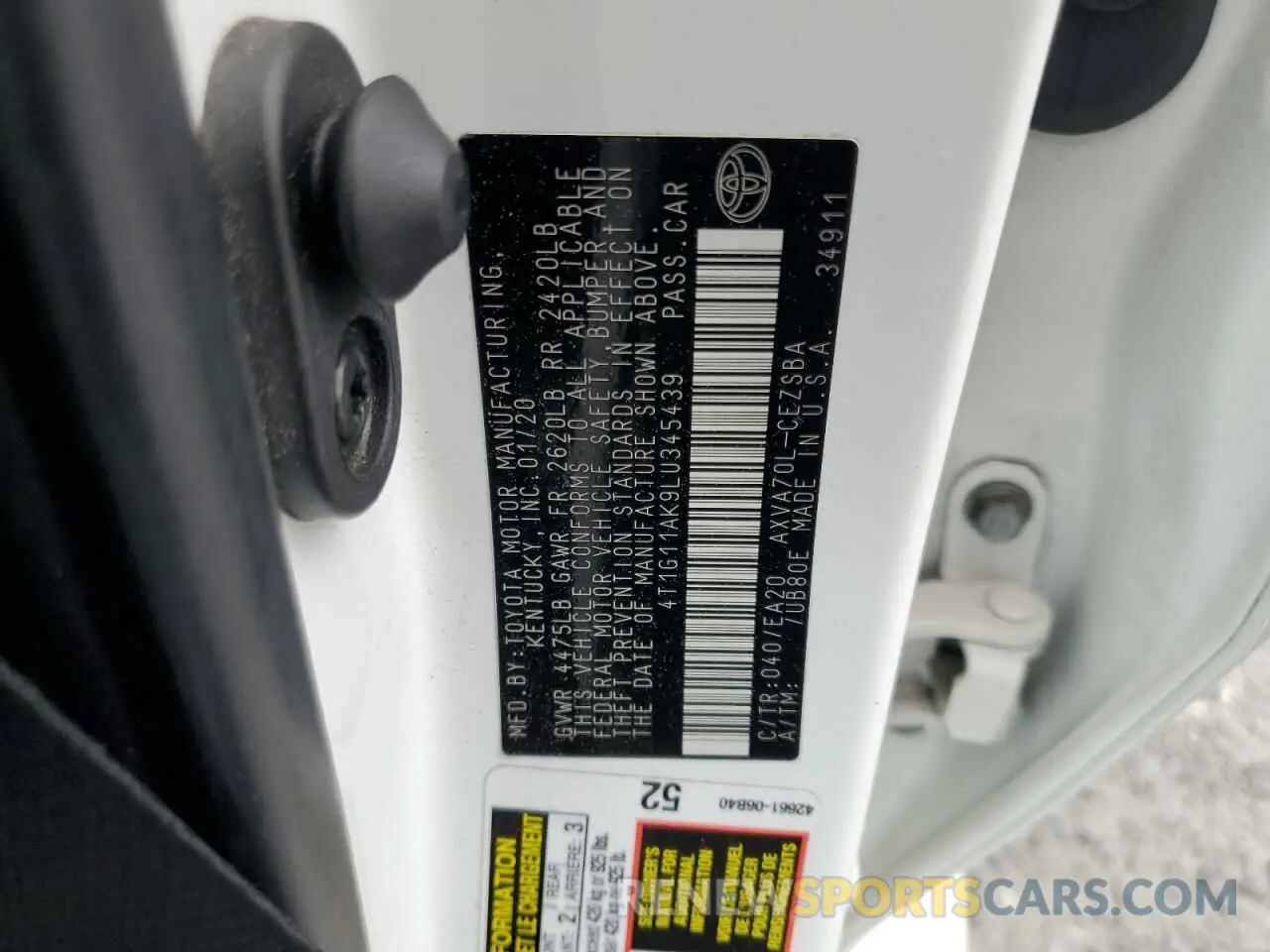 13 fotografías del automóvil dañado 4T1G11AK9LU345439 TOYOTA CAMRY 2020