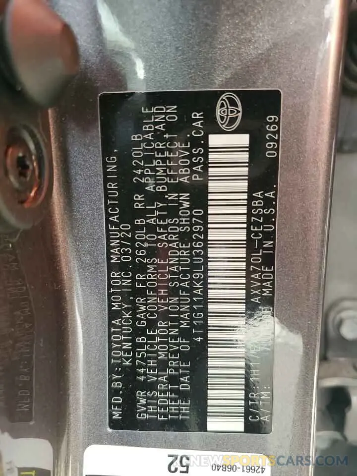 12 fotografías del automóvil dañado 4T1G11AK9LU362970 TOYOTA CAMRY 2020
