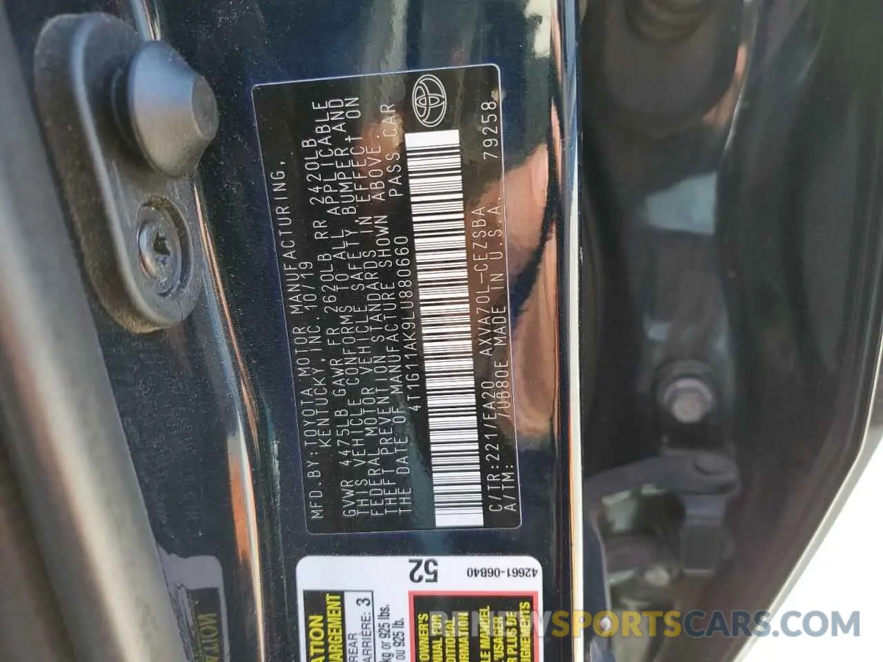 14 fotografías del automóvil dañado 4T1G11AK9LU880660 TOYOTA CAMRY 2020
