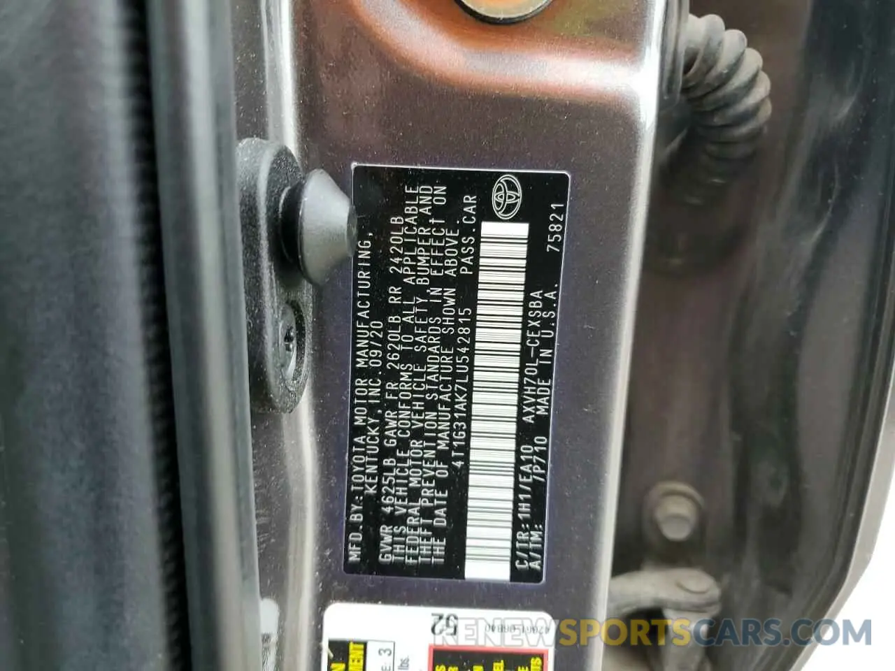 13 fotografías del automóvil dañado 4T1G31AK7LU542815 TOYOTA CAMRY 2020