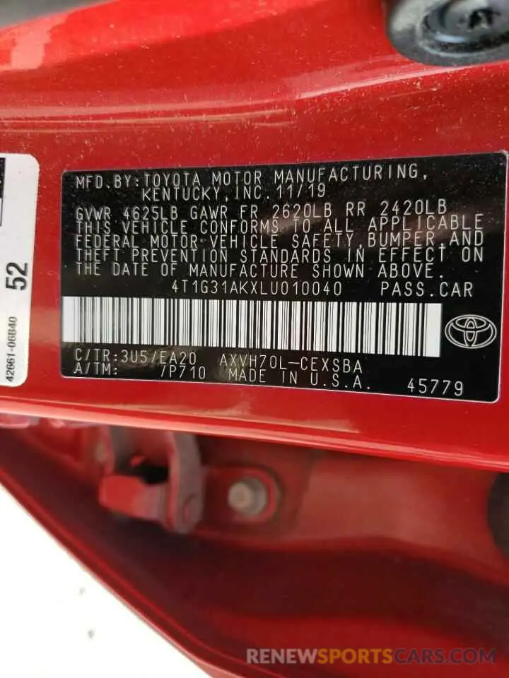 12 fotografías del automóvil dañado 4T1G31AKXLU010040 TOYOTA CAMRY 2020