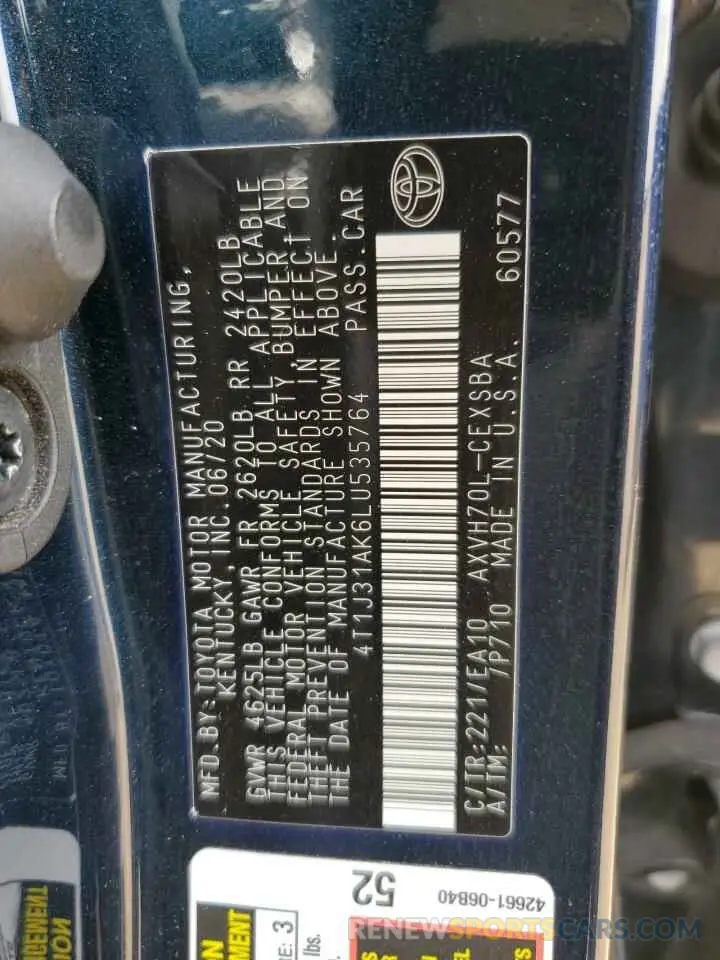 12 fotografías del automóvil dañado 4T1J31AK6LU535764 TOYOTA CAMRY 2020