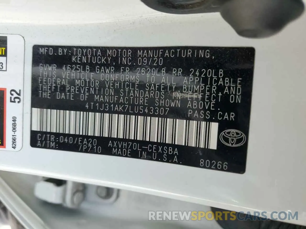 12 fotografías del automóvil dañado 4T1J31AK7LU543307 TOYOTA CAMRY 2020