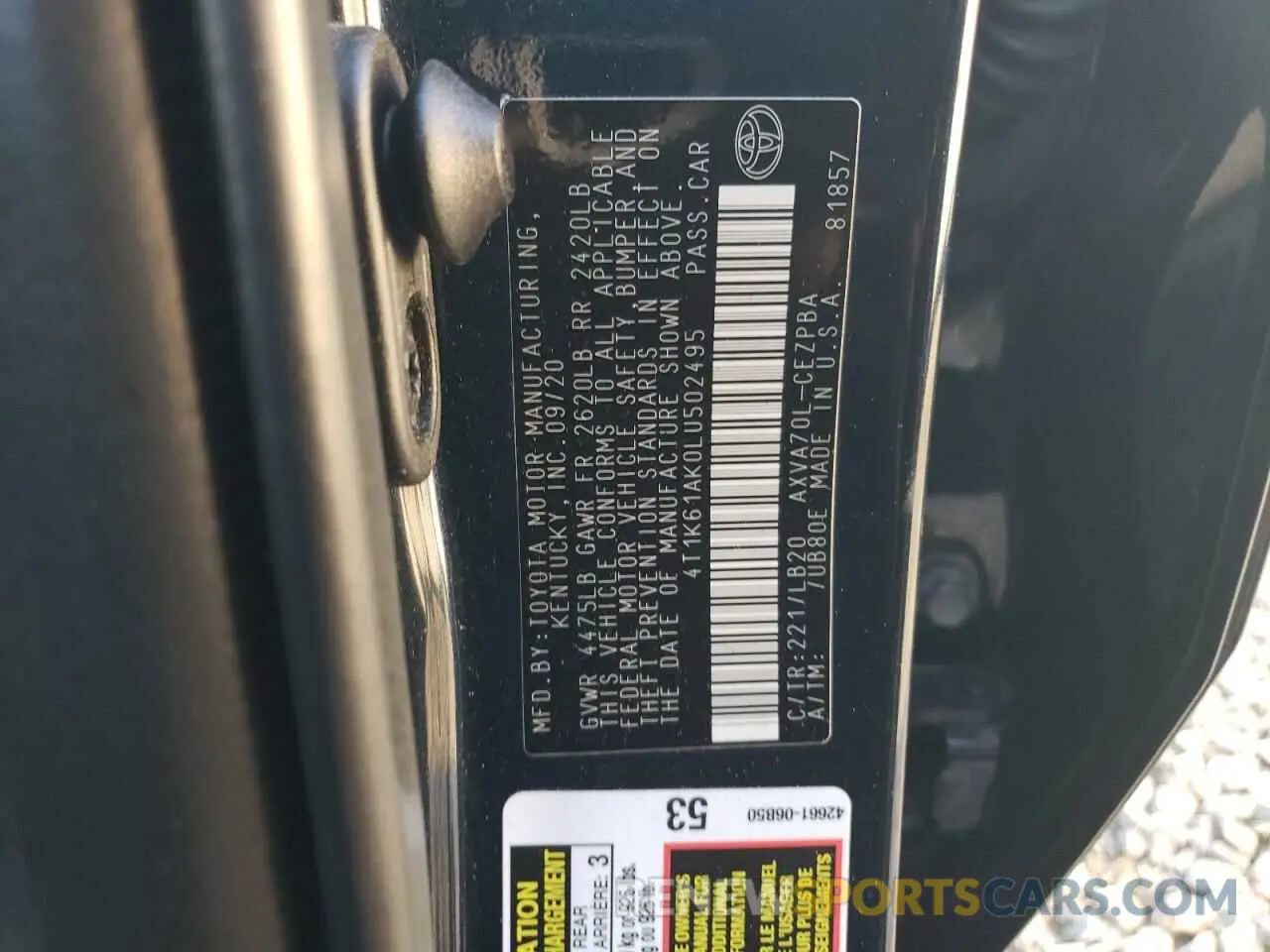12 fotografías del automóvil dañado 4T1K61AK0LU502495 TOYOTA CAMRY 2020