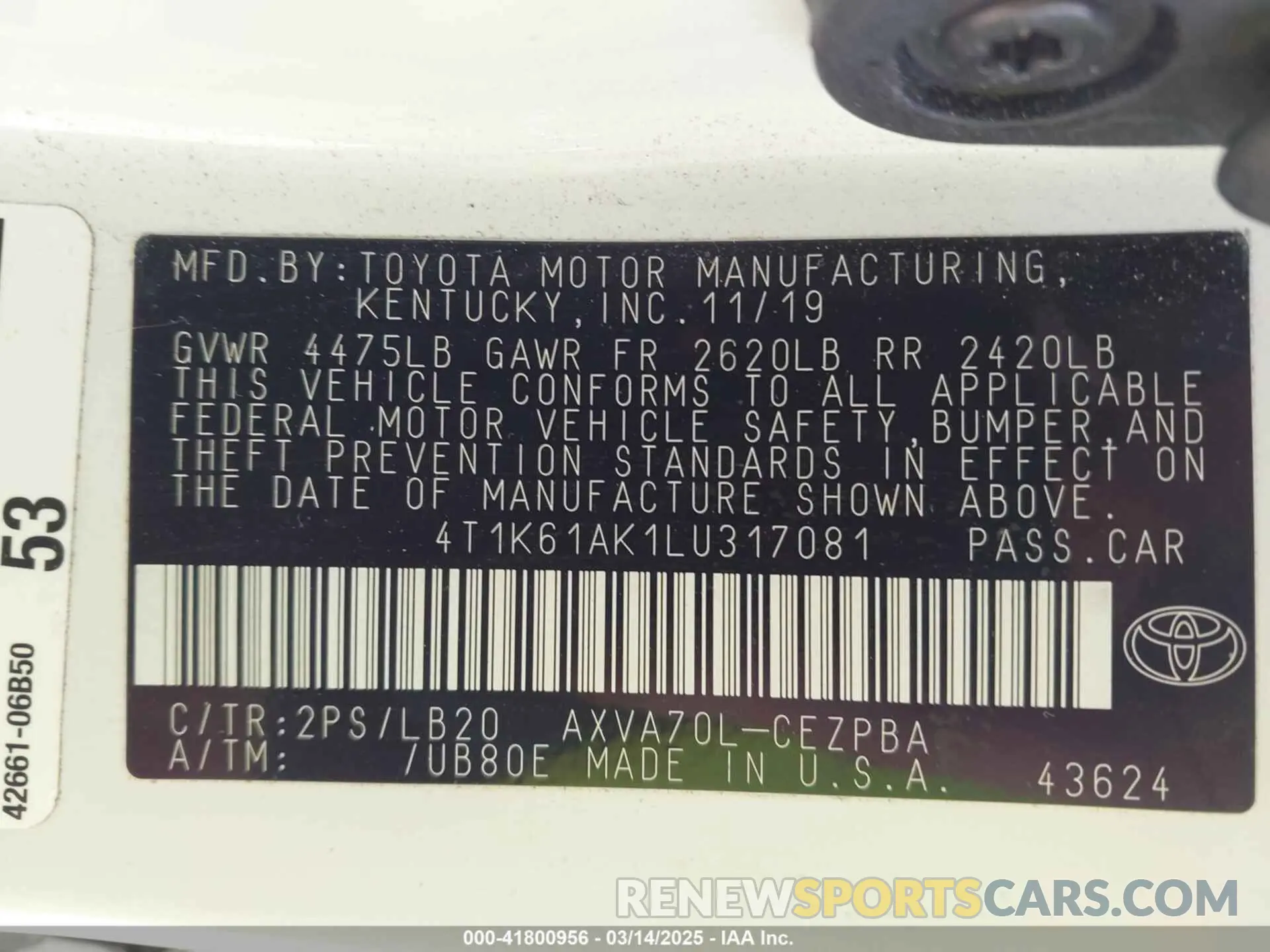 9 fotografías del automóvil dañado 4T1K61AK1LU317081 TOYOTA CAMRY 2020