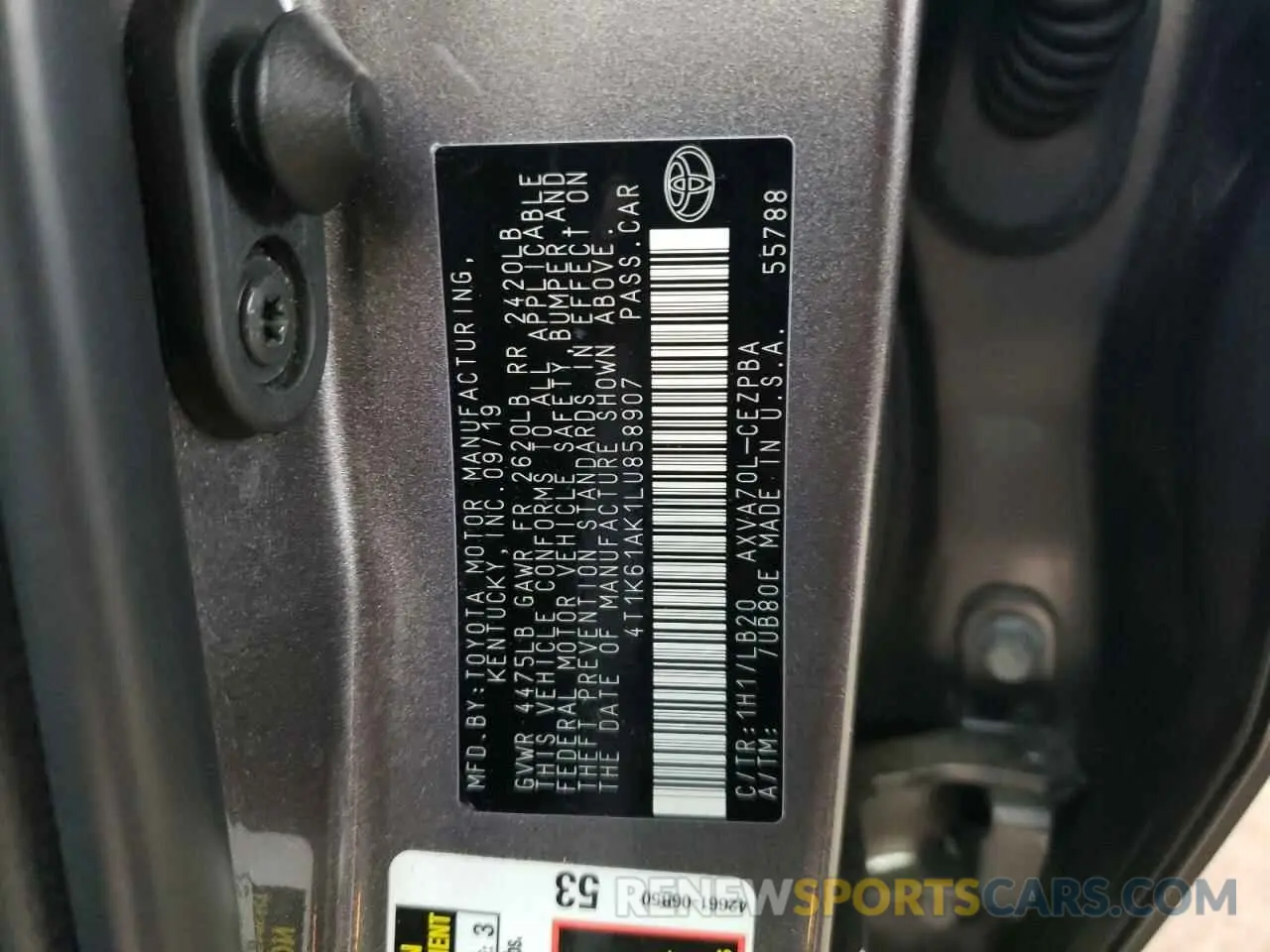 12 fotografías del automóvil dañado 4T1K61AK1LU858907 TOYOTA CAMRY 2020