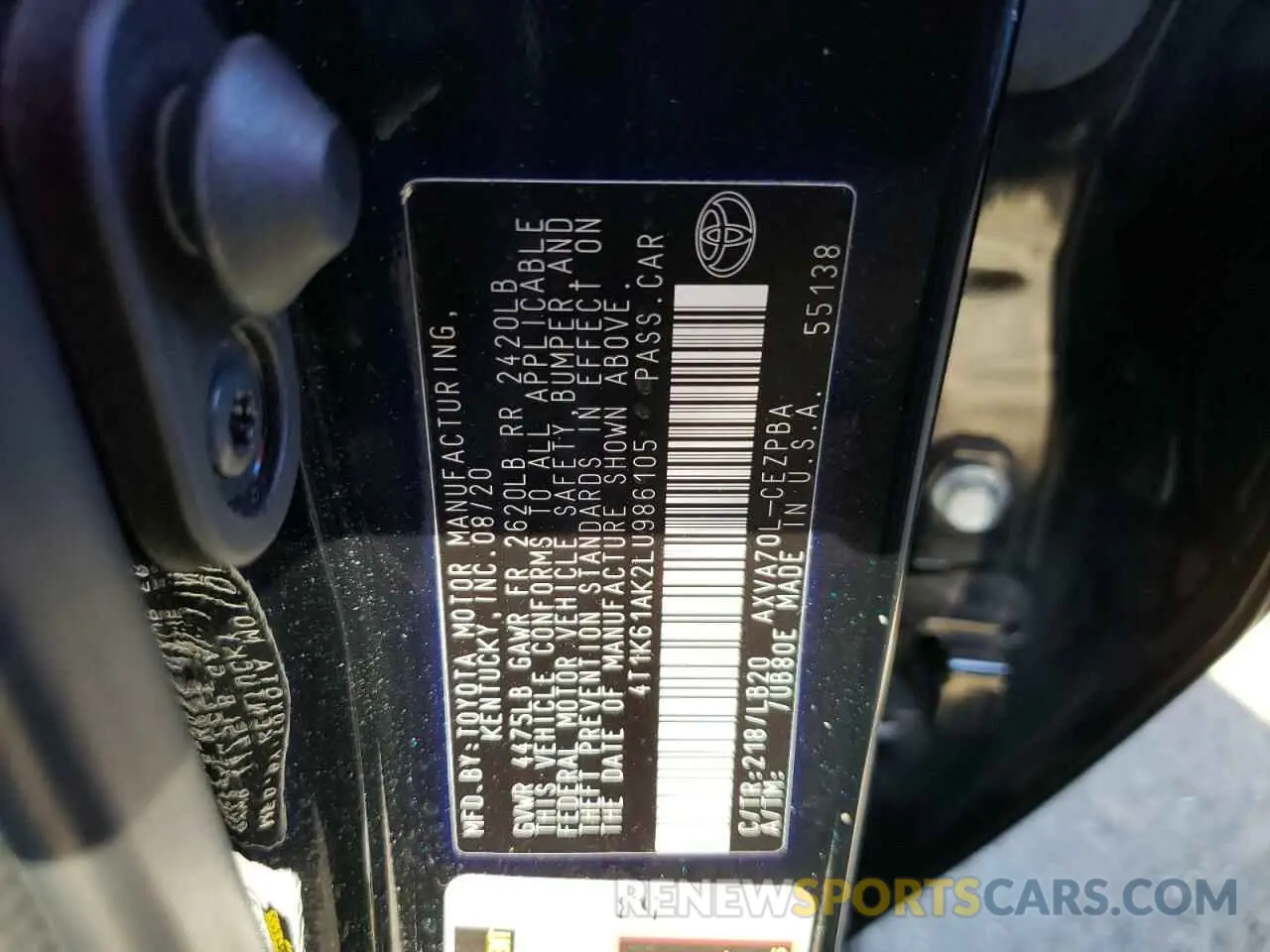 10 fotografías del automóvil dañado 4T1K61AK2LU986105 TOYOTA CAMRY 2020