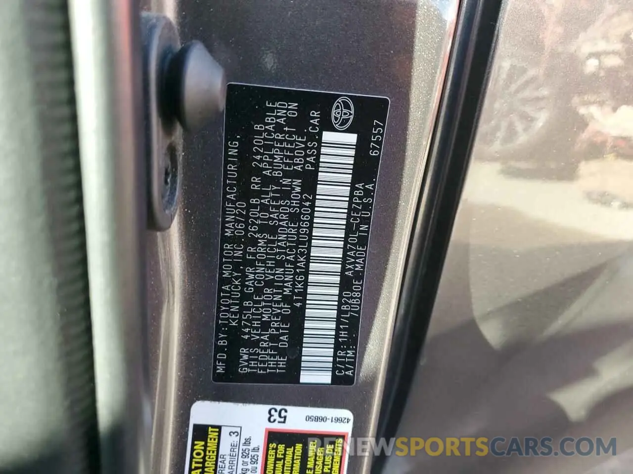 12 fotografías del automóvil dañado 4T1K61AK3LU966042 TOYOTA CAMRY 2020
