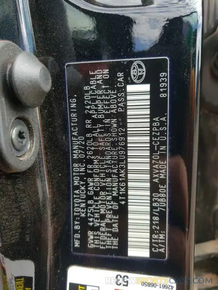 10 fotografías del automóvil dañado 4T1K61AK3LU976912 TOYOTA CAMRY 2020