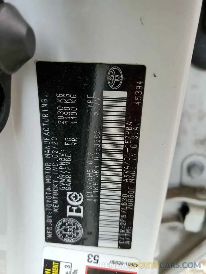 12 fotografías del automóvil dañado 4T1K61AK4LU353282 TOYOTA CAMRY 2020