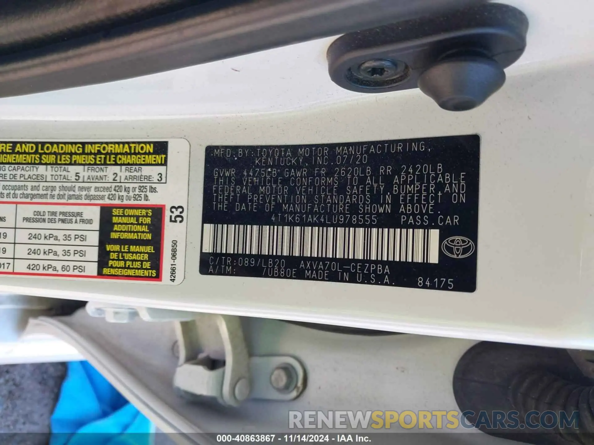 7 fotografías del automóvil dañado 4T1K61AK4LU978555 TOYOTA CAMRY 2020