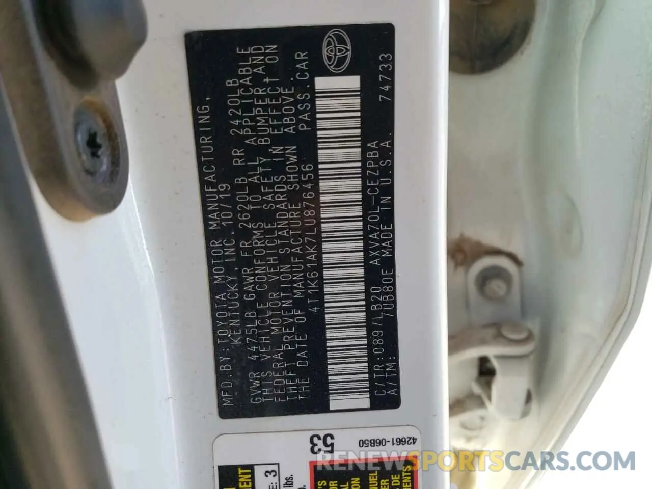 14 fotografías del automóvil dañado 4T1K61AK7LU876456 TOYOTA CAMRY 2020