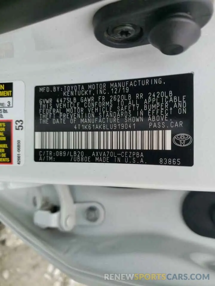 10 fotografías del automóvil dañado 4T1K61AK8LU919041 TOYOTA CAMRY 2020