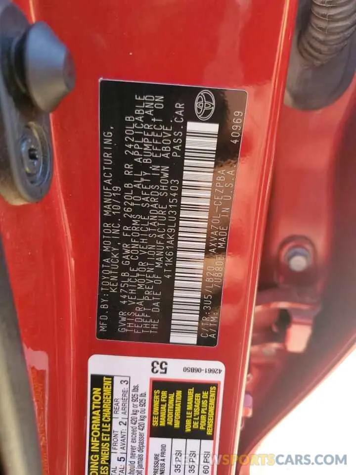 12 fotografías del automóvil dañado 4T1K61AK9LU315403 TOYOTA CAMRY 2020