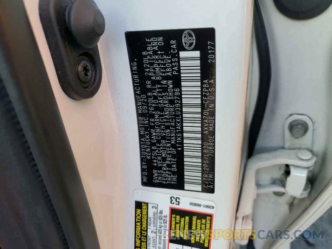 10 fotografías del automóvil dañado 4T1K61AKXLU392796 TOYOTA CAMRY 2020