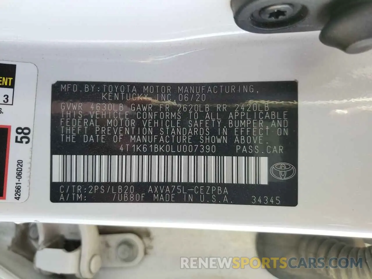 12 fotografías del automóvil dañado 4T1K61BK0LU007390 TOYOTA CAMRY 2020