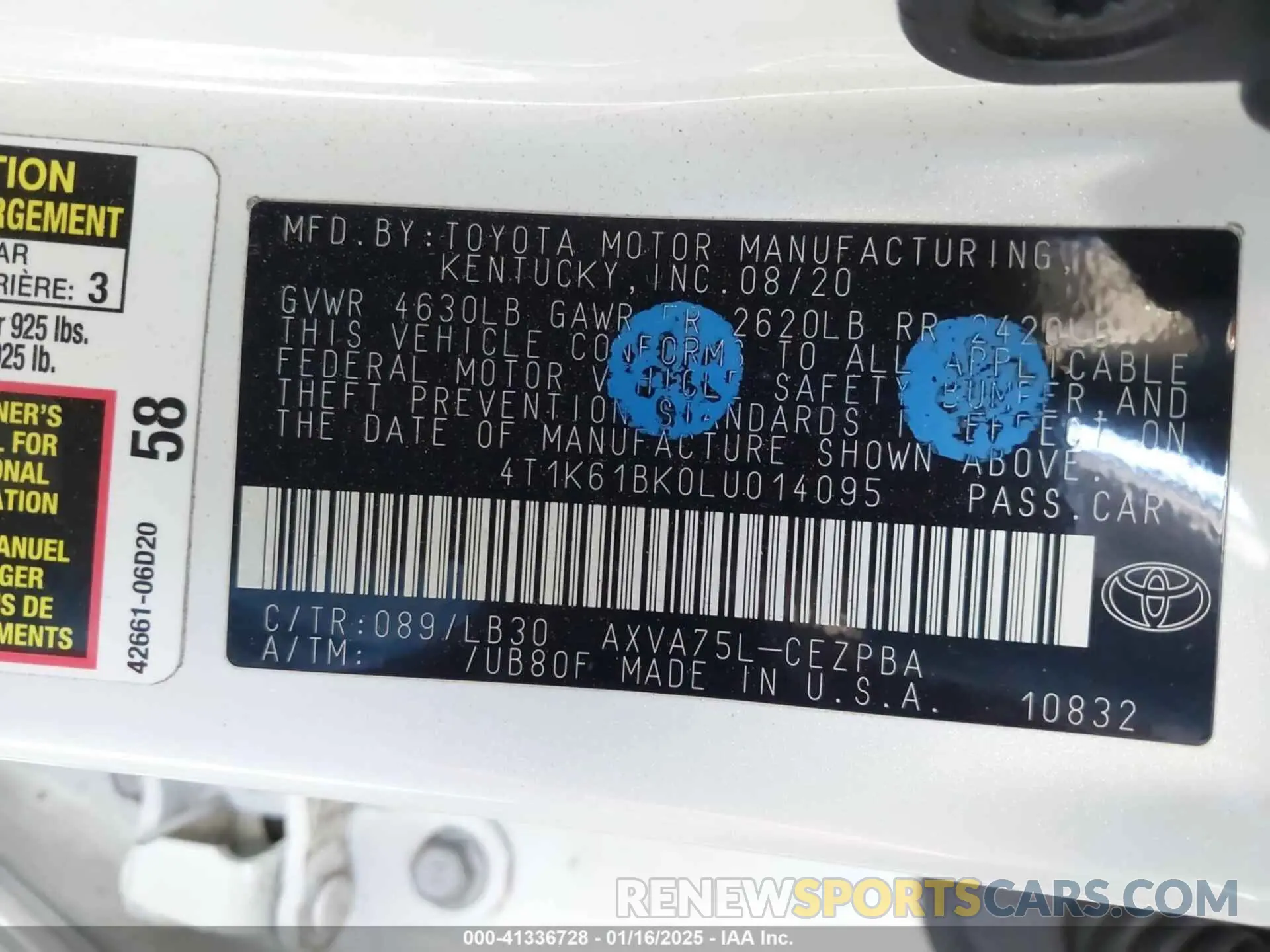 9 fotografías del automóvil dañado 4T1K61BK0LU014095 TOYOTA CAMRY 2020