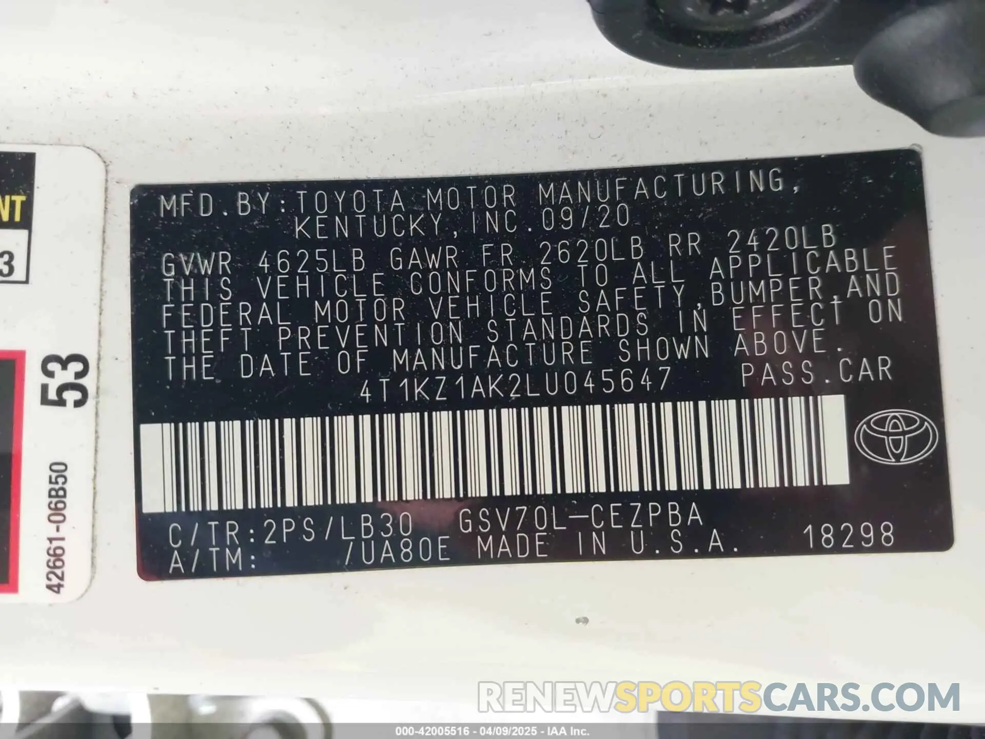 9 fotografías del automóvil dañado 4T1KZ1AK2LU045647 TOYOTA CAMRY 2020