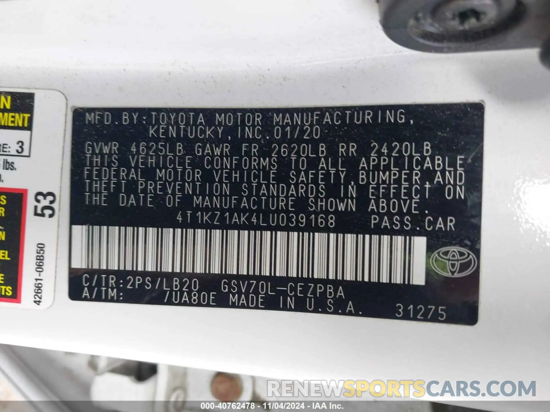 9 fotografías del automóvil dañado 4T1KZ1AK4LU039168 TOYOTA CAMRY 2020