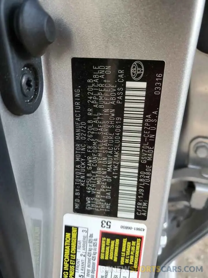 13 fotografías del automóvil dañado 4T1KZ1AK5LU040619 TOYOTA CAMRY 2020