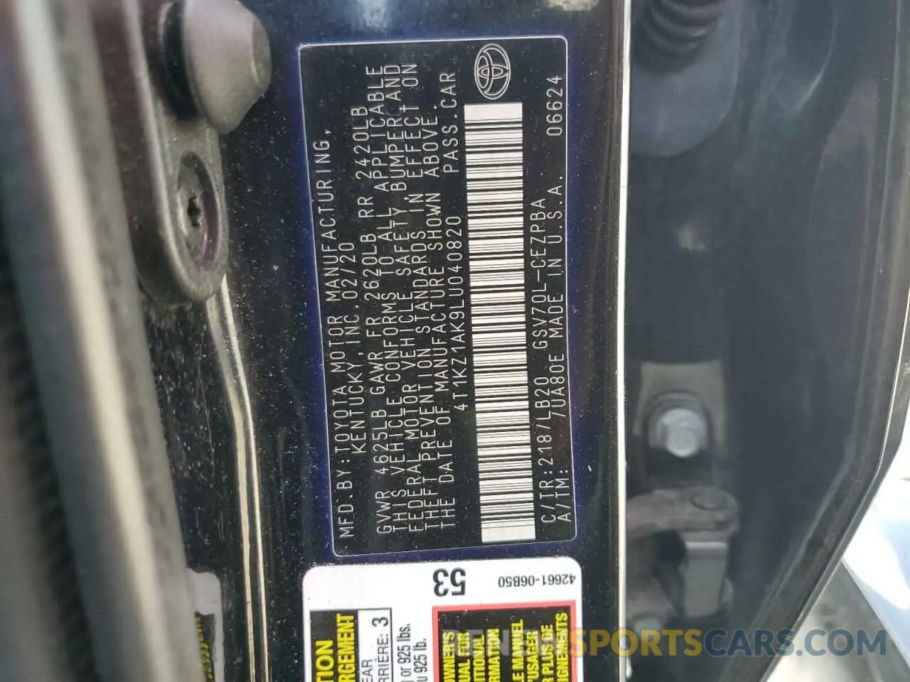15 fotografías del automóvil dañado 4T1KZ1AK9LU040820 TOYOTA CAMRY 2020