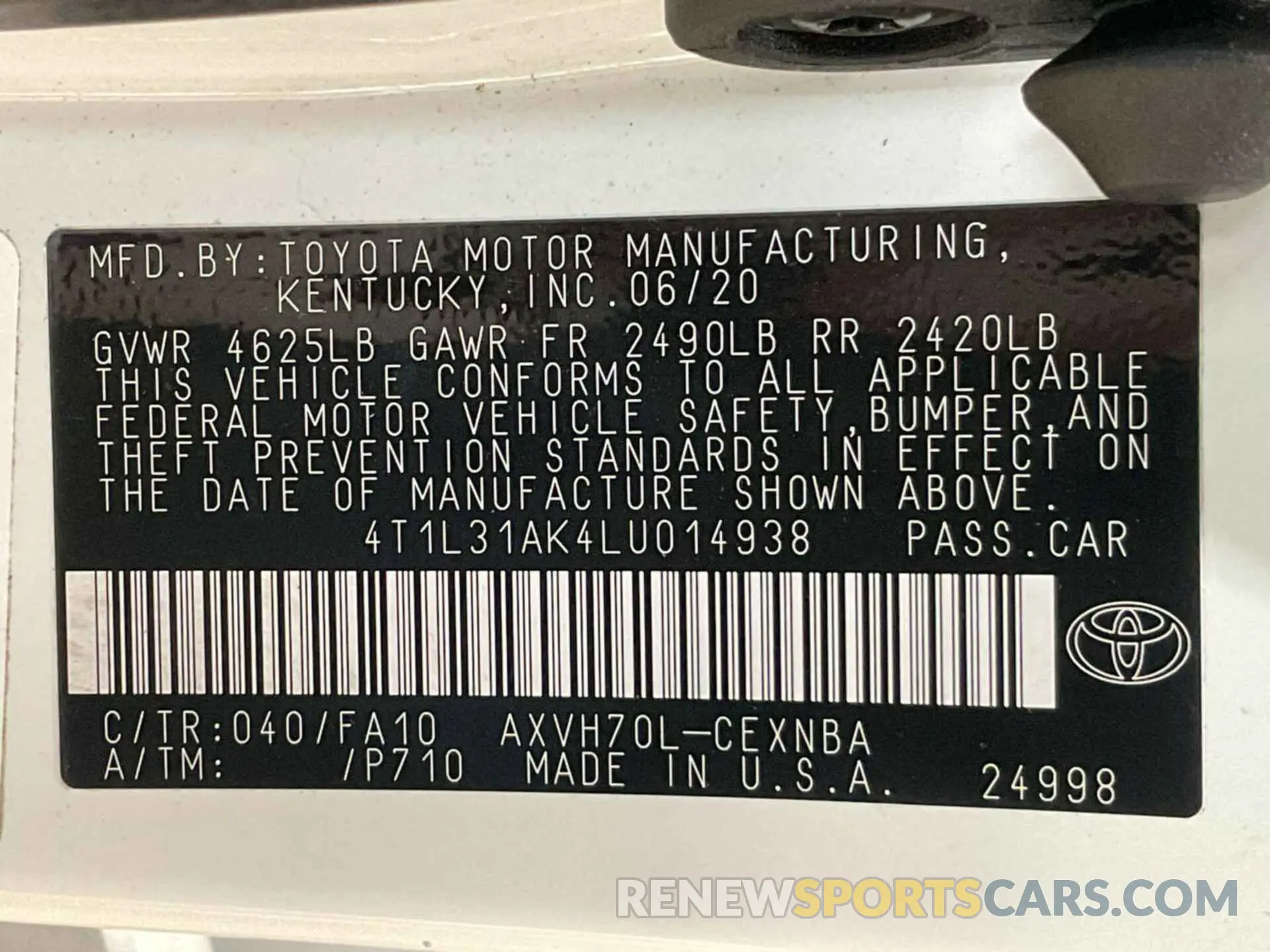 2 fotografías del automóvil dañado 4T1L31AK4LU014938 TOYOTA CAMRY 2020