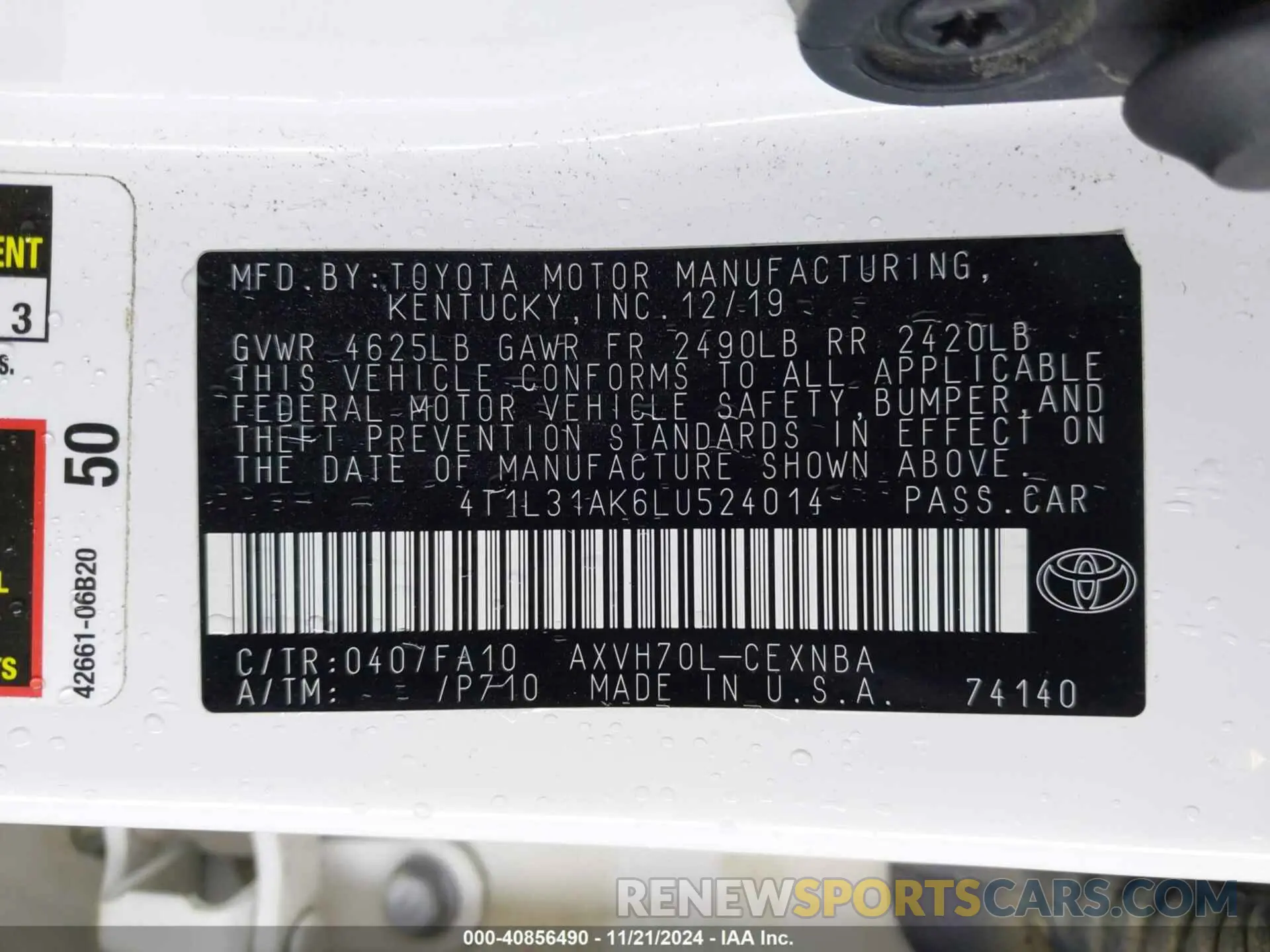 9 fotografías del automóvil dañado 4T1L31AK6LU524014 TOYOTA CAMRY 2020