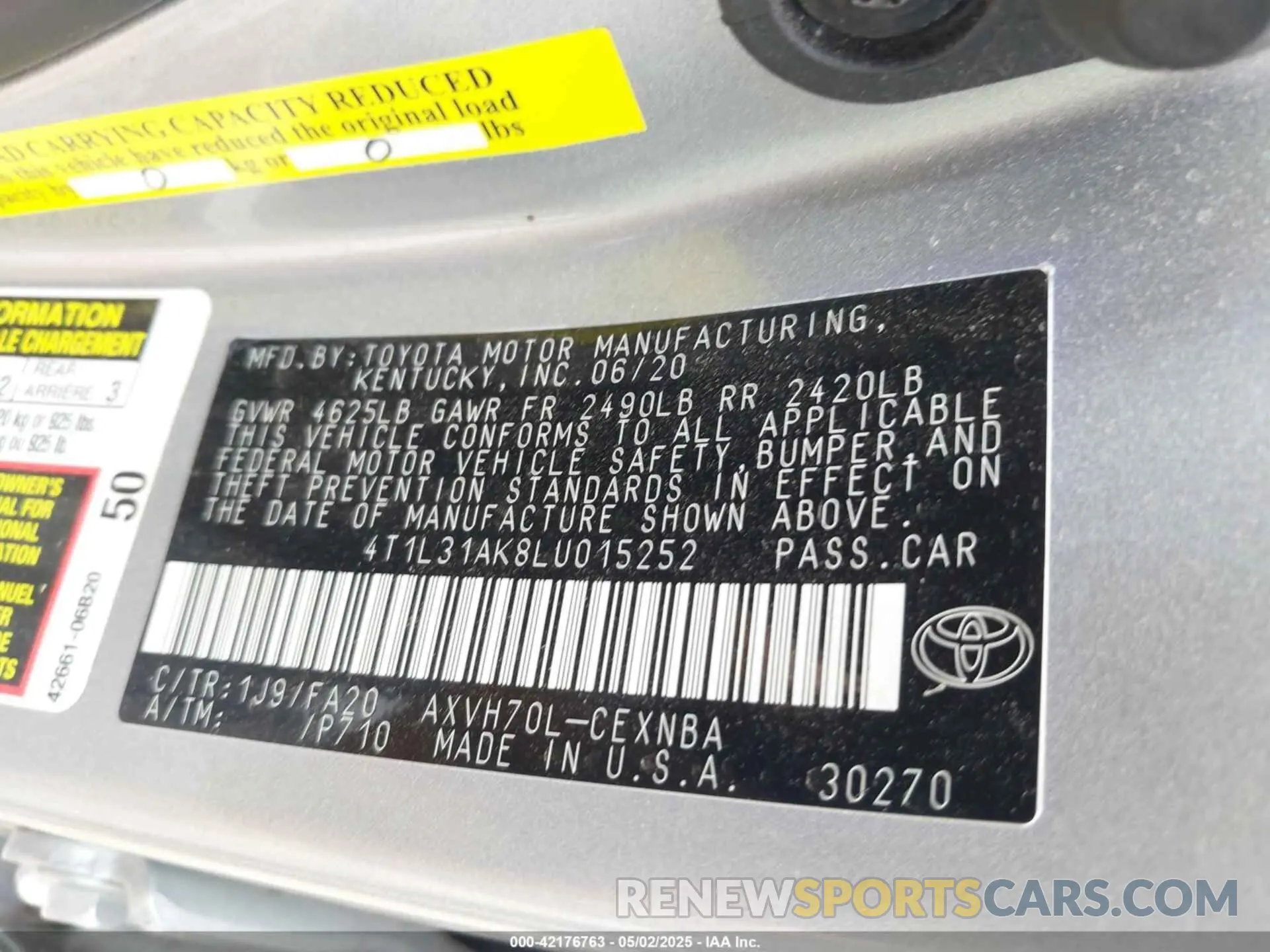 9 fotografías del automóvil dañado 4T1L31AK8LU015252 TOYOTA CAMRY 2020