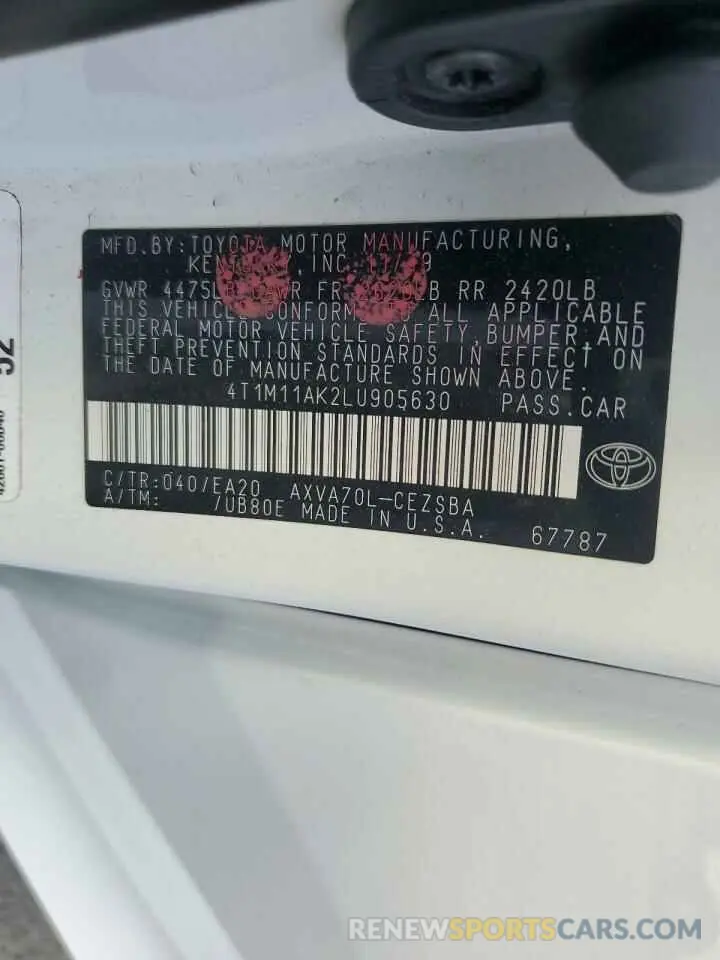 13 fotografías del automóvil dañado 4T1M11AK2LU905630 TOYOTA CAMRY 2020