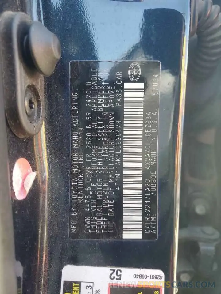 12 fotografías del automóvil dañado 4T1M11AK4LU896428 TOYOTA CAMRY 2020