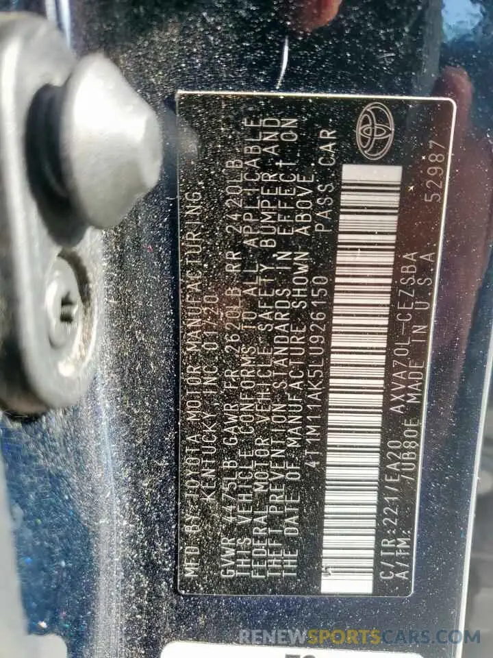 12 fotografías del automóvil dañado 4T1M11AK5LU926150 TOYOTA CAMRY 2020
