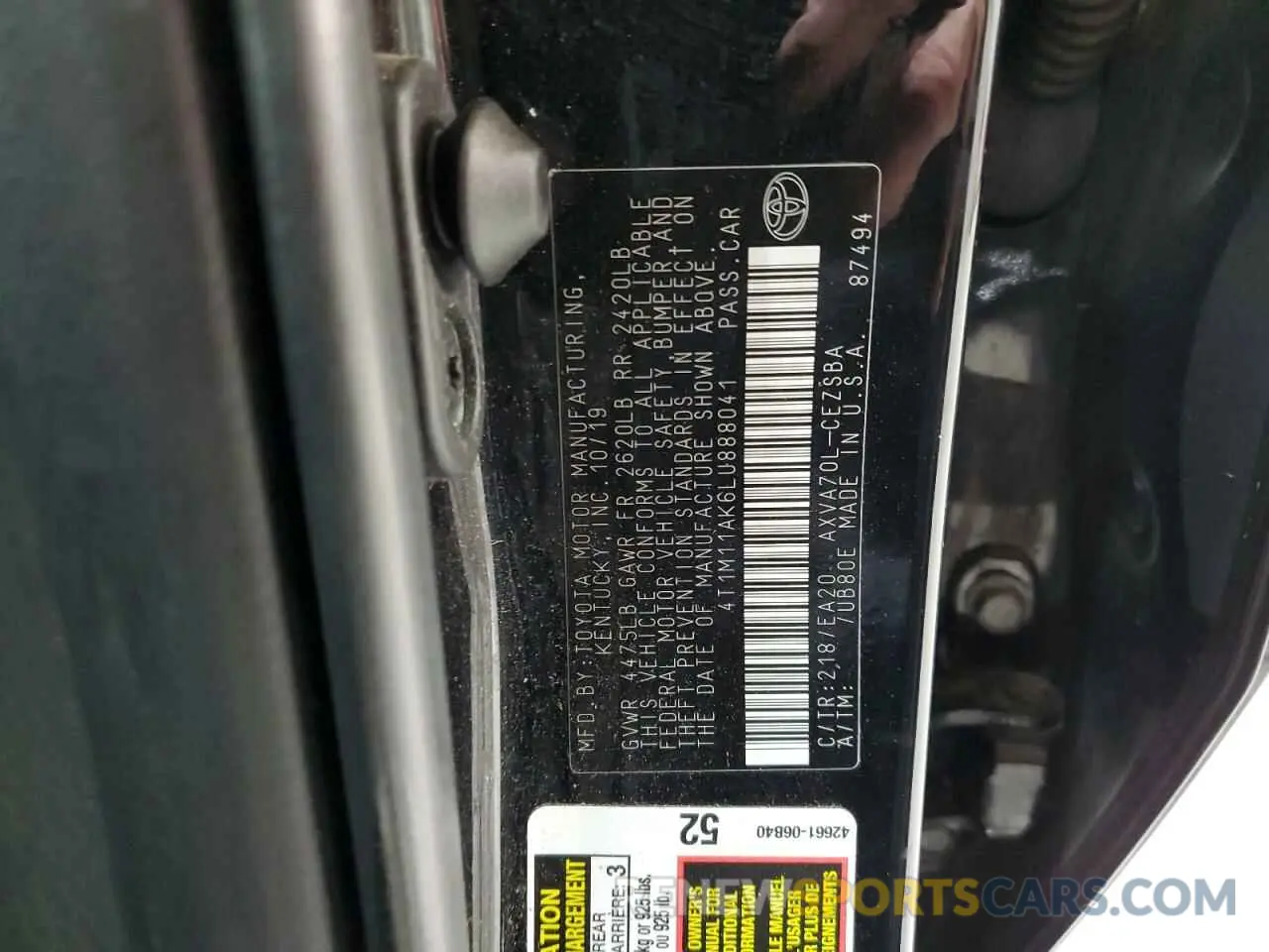 12 fotografías del automóvil dañado 4T1M11AK6LU888041 TOYOTA CAMRY 2020
