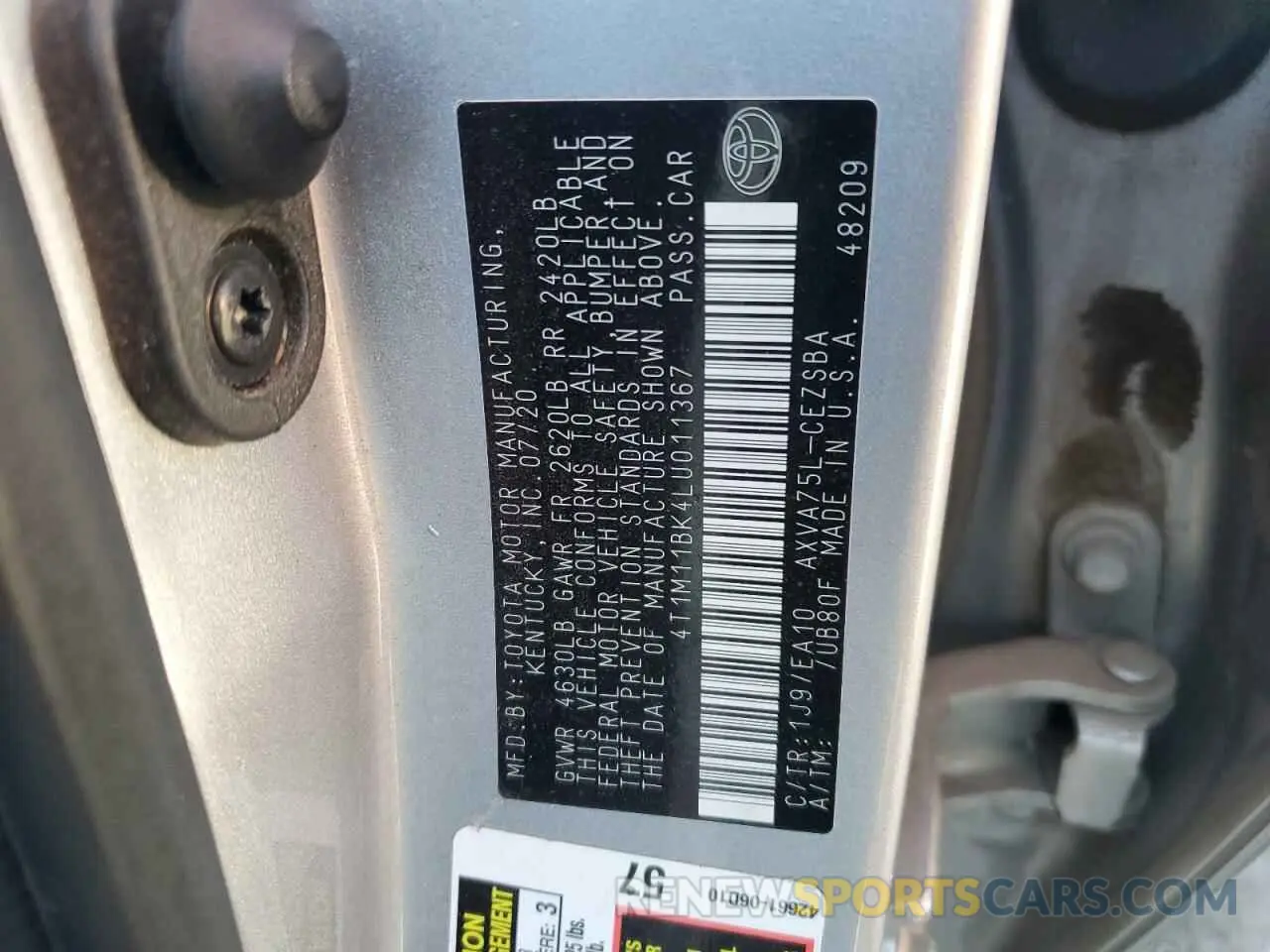12 fotografías del automóvil dañado 4T1M11BK4LU011367 TOYOTA CAMRY 2020