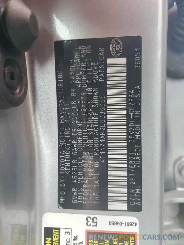 12 fotografías del automóvil dañado 4T1NZ1AK2LU036055 TOYOTA CAMRY 2020