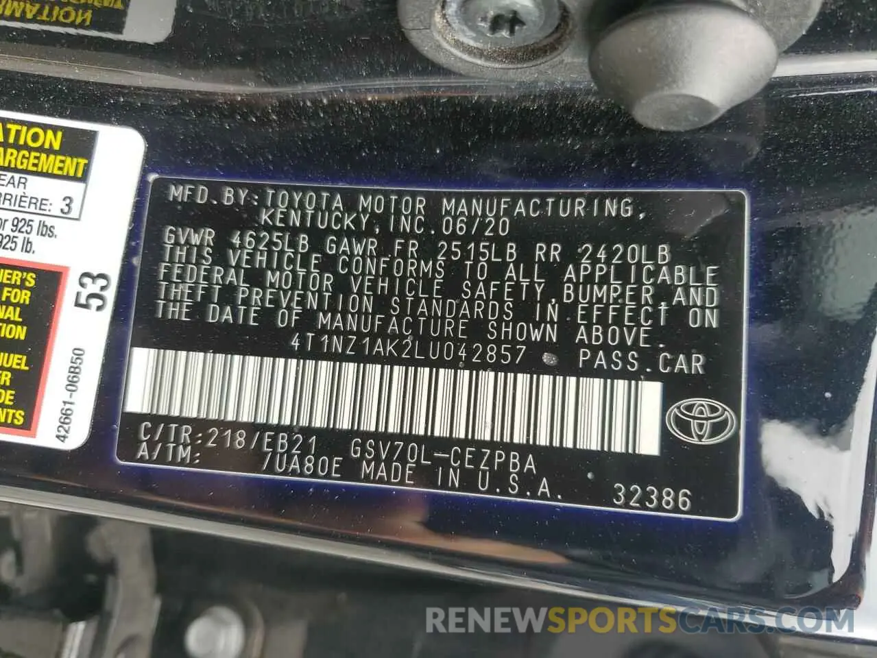 12 fotografías del automóvil dañado 4T1NZ1AK2LU042857 TOYOTA CAMRY 2020