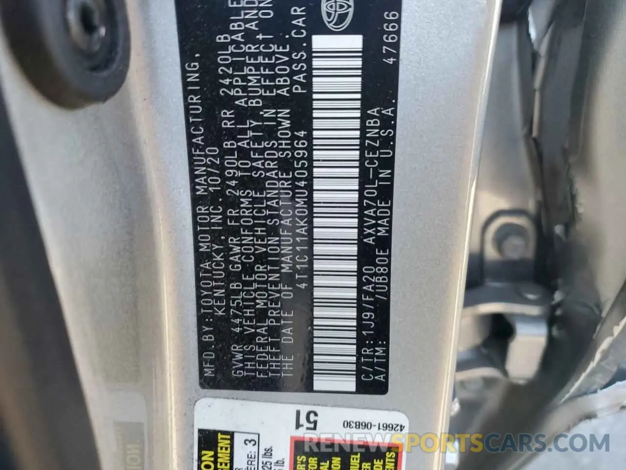 12 fotografías del automóvil dañado 4T1C11AK0MU405964 TOYOTA CAMRY 2021