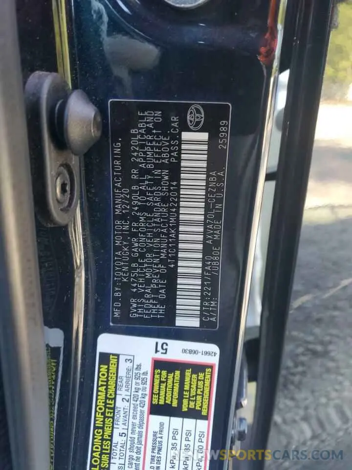 12 fotografías del automóvil dañado 4T1C11AK1MU422014 TOYOTA CAMRY 2021