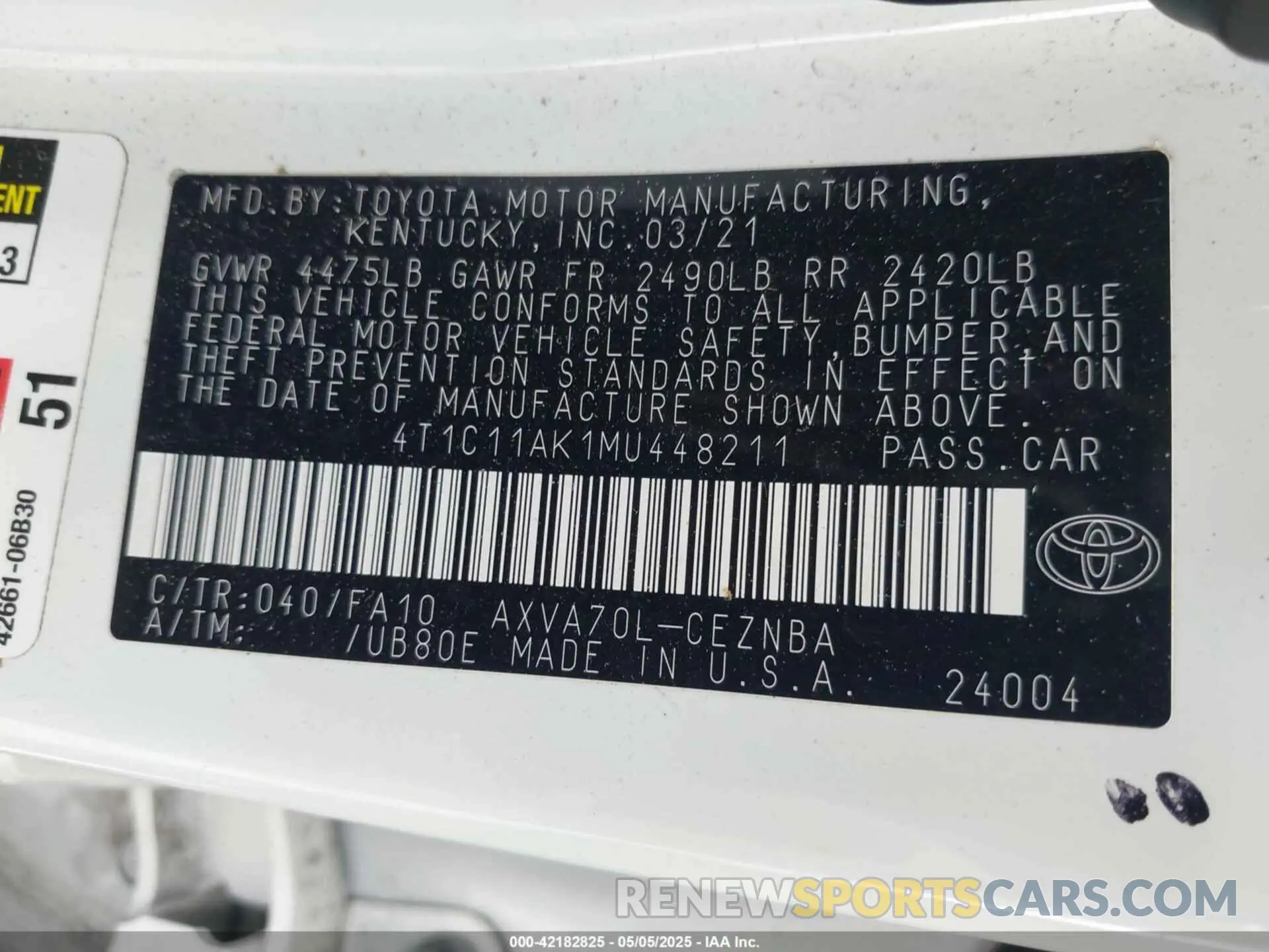 9 fotografías del automóvil dañado 4T1C11AK1MU448211 TOYOTA CAMRY 2021