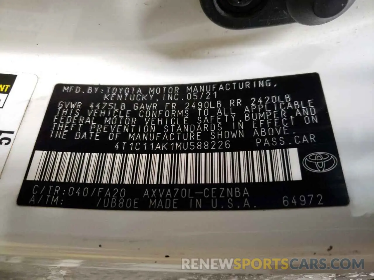 13 fotografías del automóvil dañado 4T1C11AK1MU588226 TOYOTA CAMRY 2021