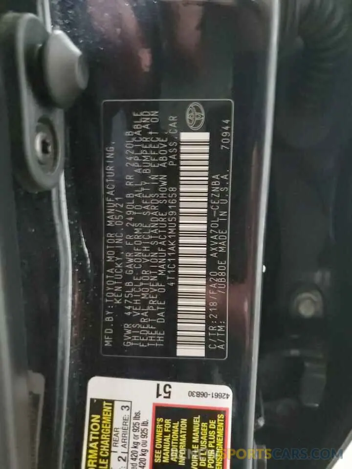 12 fotografías del automóvil dañado 4T1C11AK1MU591658 TOYOTA CAMRY 2021