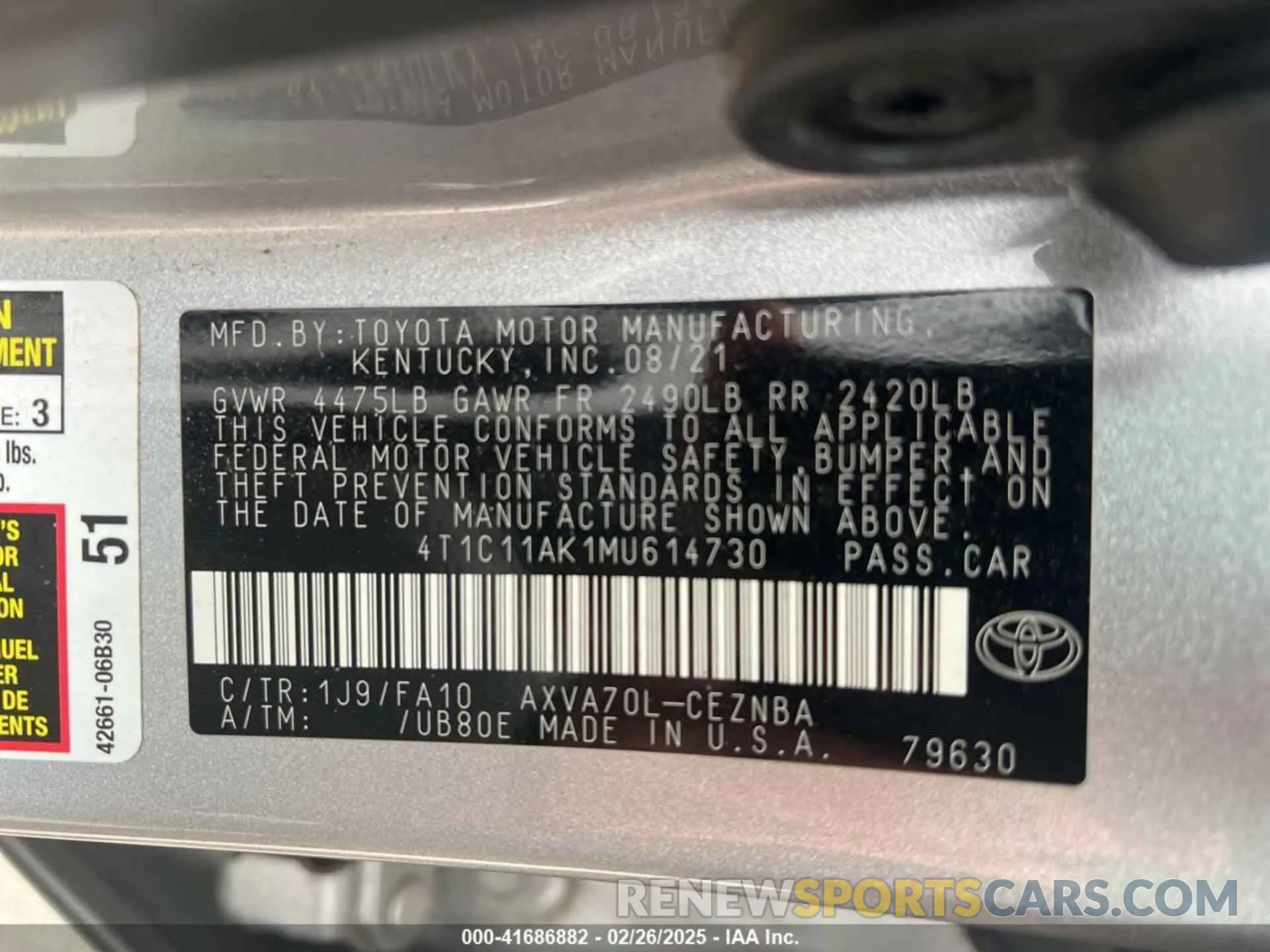9 fotografías del automóvil dañado 4T1C11AK1MU614730 TOYOTA CAMRY 2021