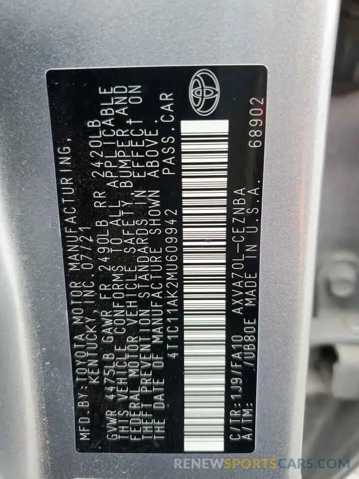 12 fotografías del automóvil dañado 4T1C11AK2MU609942 TOYOTA CAMRY 2021