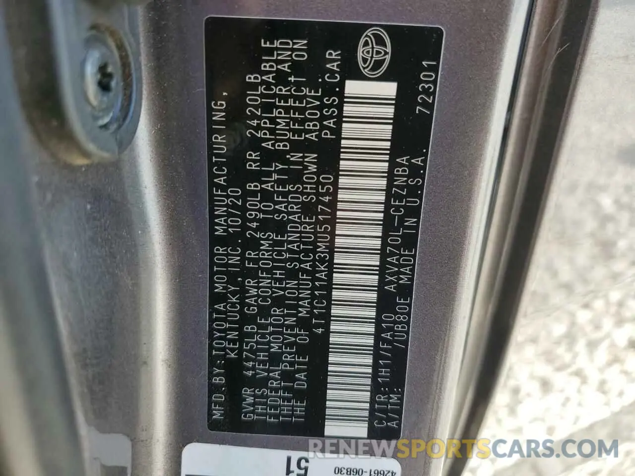15 fotografías del automóvil dañado 4T1C11AK3MU517450 TOYOTA CAMRY 2021