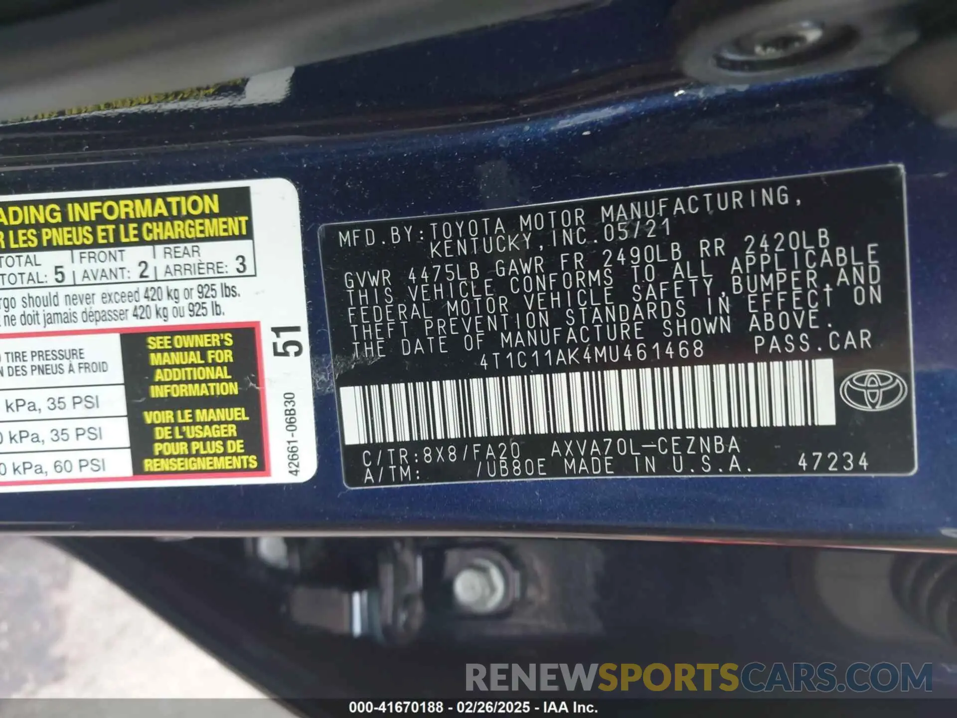 9 fotografías del automóvil dañado 4T1C11AK4MU461468 TOYOTA CAMRY 2021