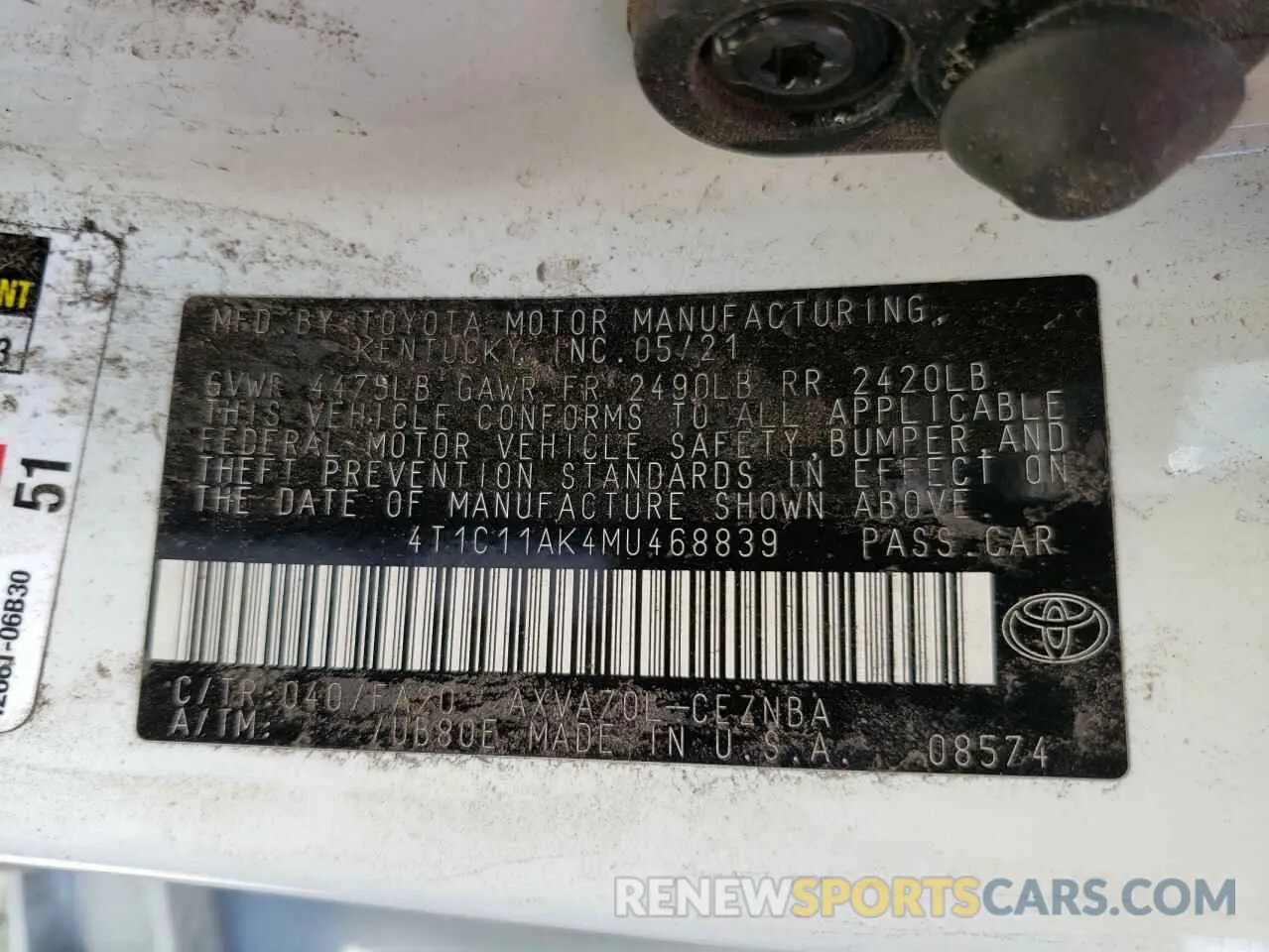 10 fotografías del automóvil dañado 4T1C11AK4MU468839 TOYOTA CAMRY 2021