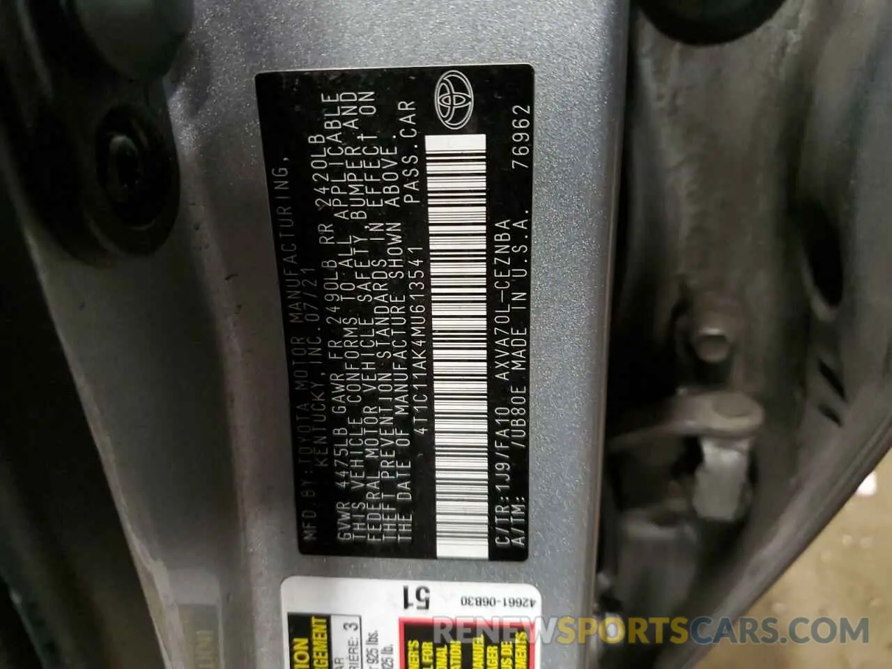 13 fotografías del automóvil dañado 4T1C11AK4MU613541 TOYOTA CAMRY 2021