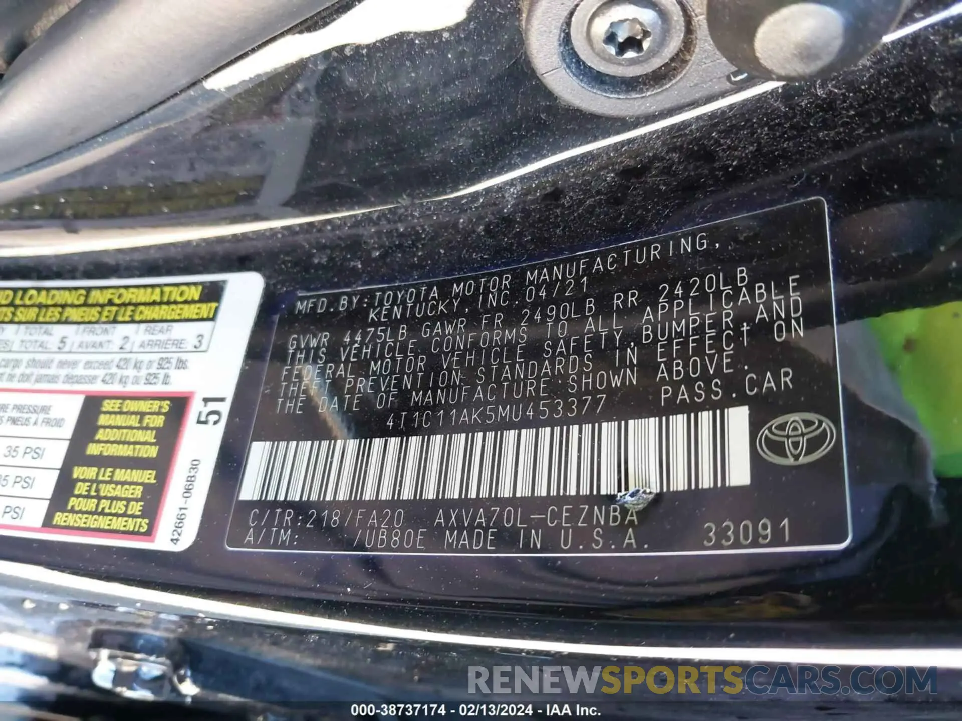 9 fotografías del automóvil dañado 4T1C11AK5MU453377 TOYOTA CAMRY 2021