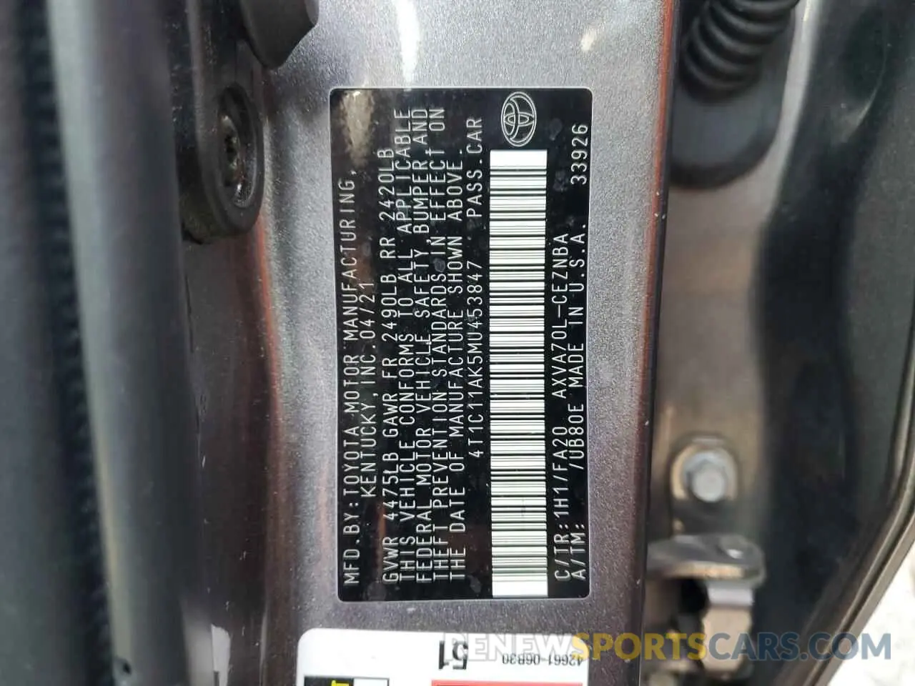 12 fotografías del automóvil dañado 4T1C11AK5MU453847 TOYOTA CAMRY 2021
