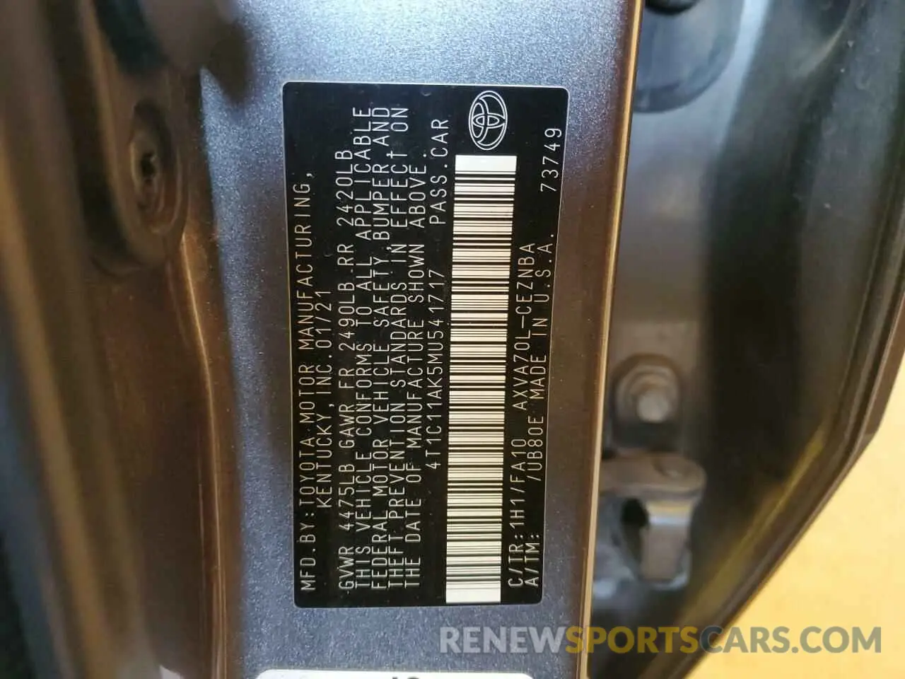 14 fotografías del automóvil dañado 4T1C11AK5MU541717 TOYOTA CAMRY 2021